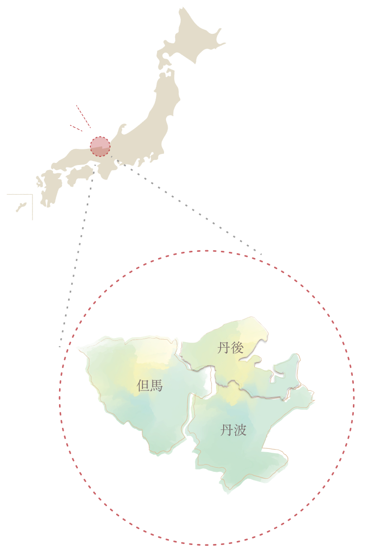 日本地図と三丹地方の拡大図